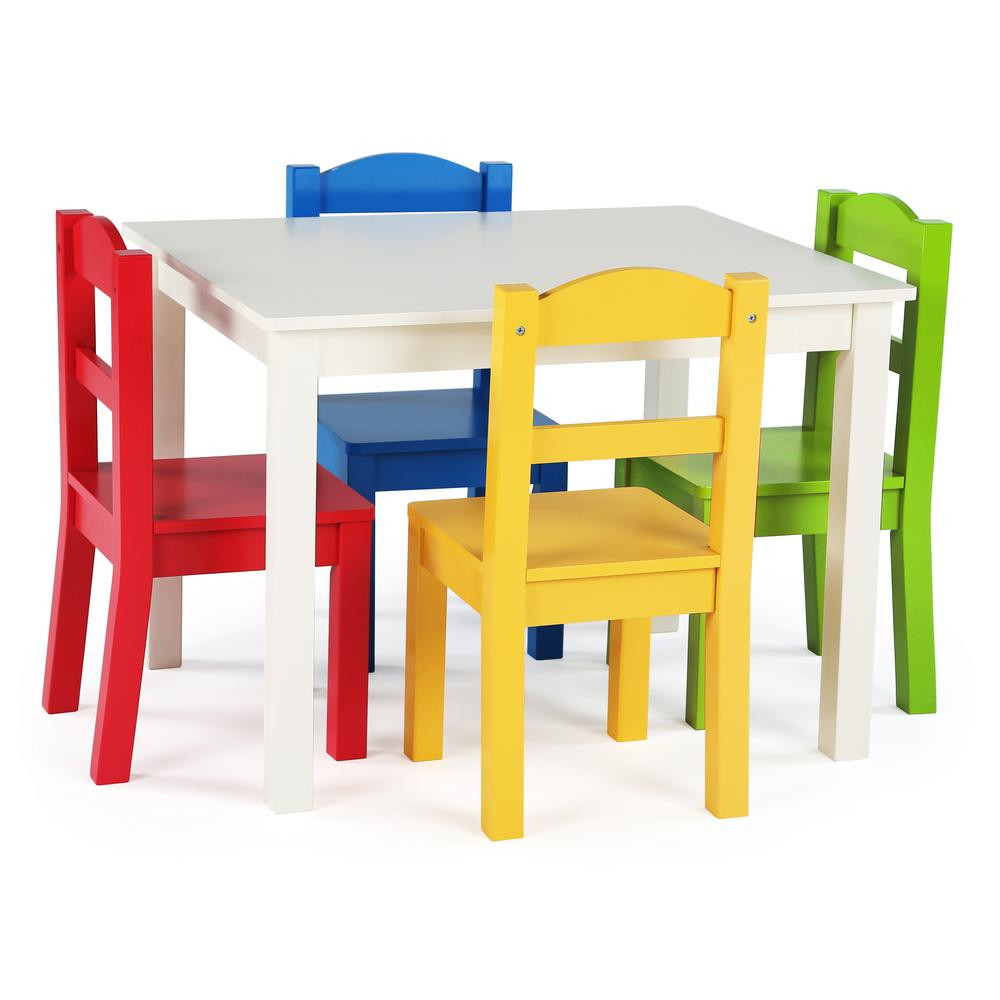 Kids Table And Chair Set
 Tot Tutors Summit 5 Piece White Primary Kids Table and