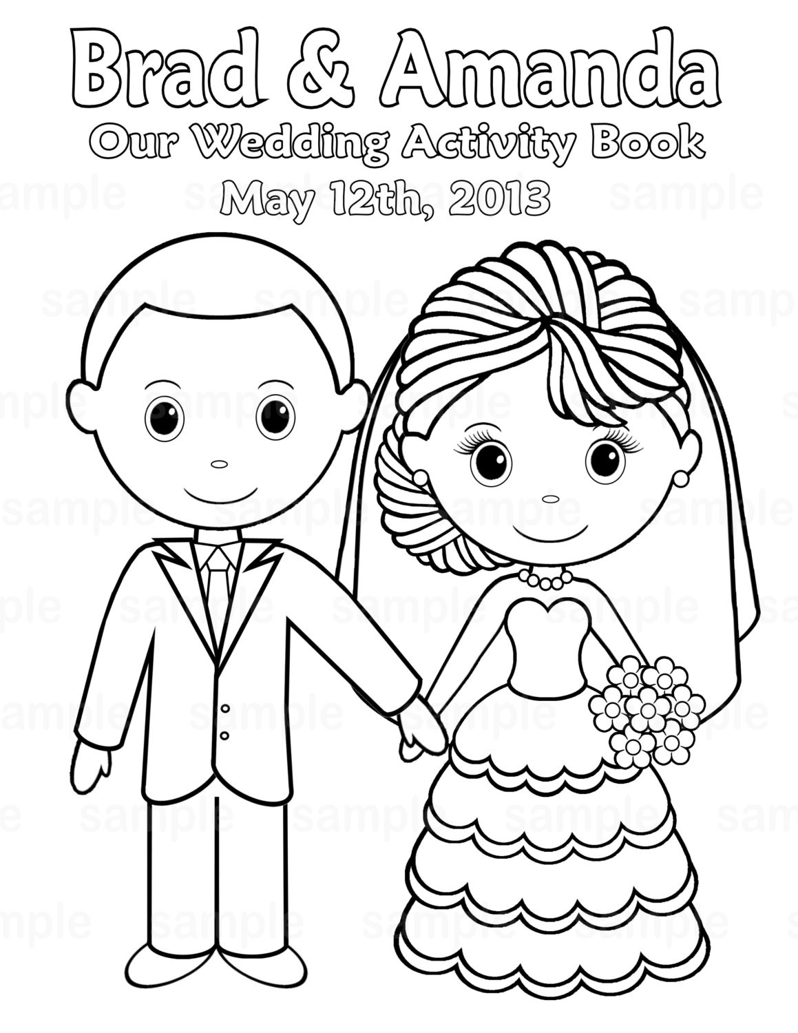 Kids Wedding Coloring Book
 Printable Personalized Wedding coloring activity by