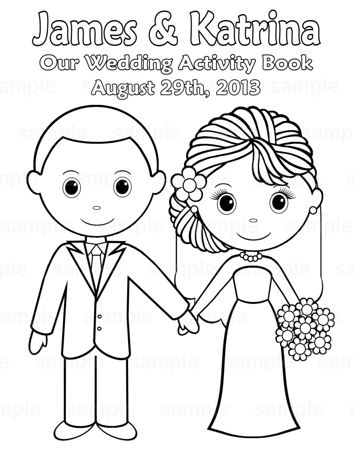 Kids Wedding Coloring Book
 Printable Personalized Wedding coloring activity by