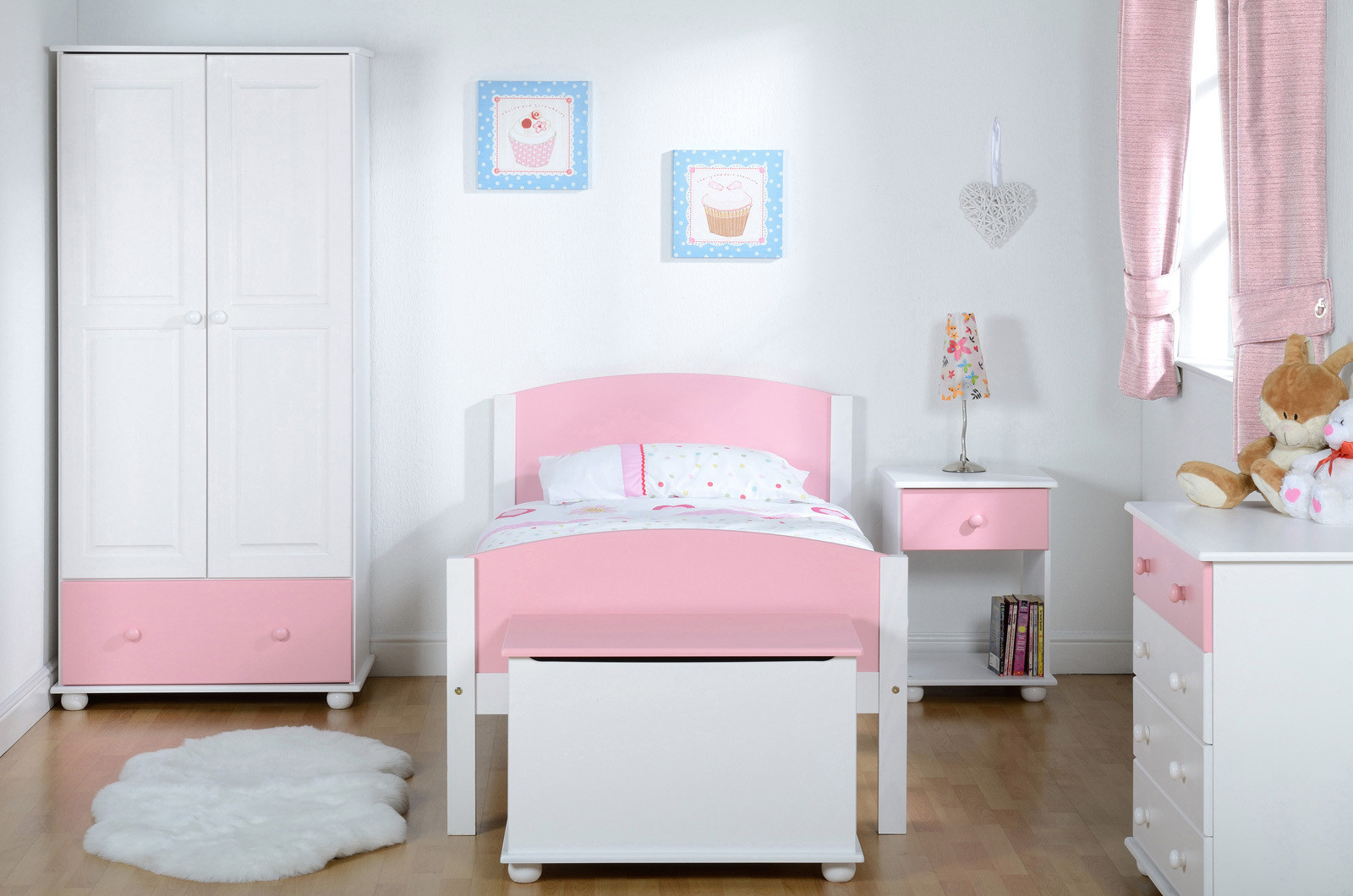 Kids White Bedroom Furniture
 Kids Bedroom Furniture Pink White Wardrobe Bed Chest of