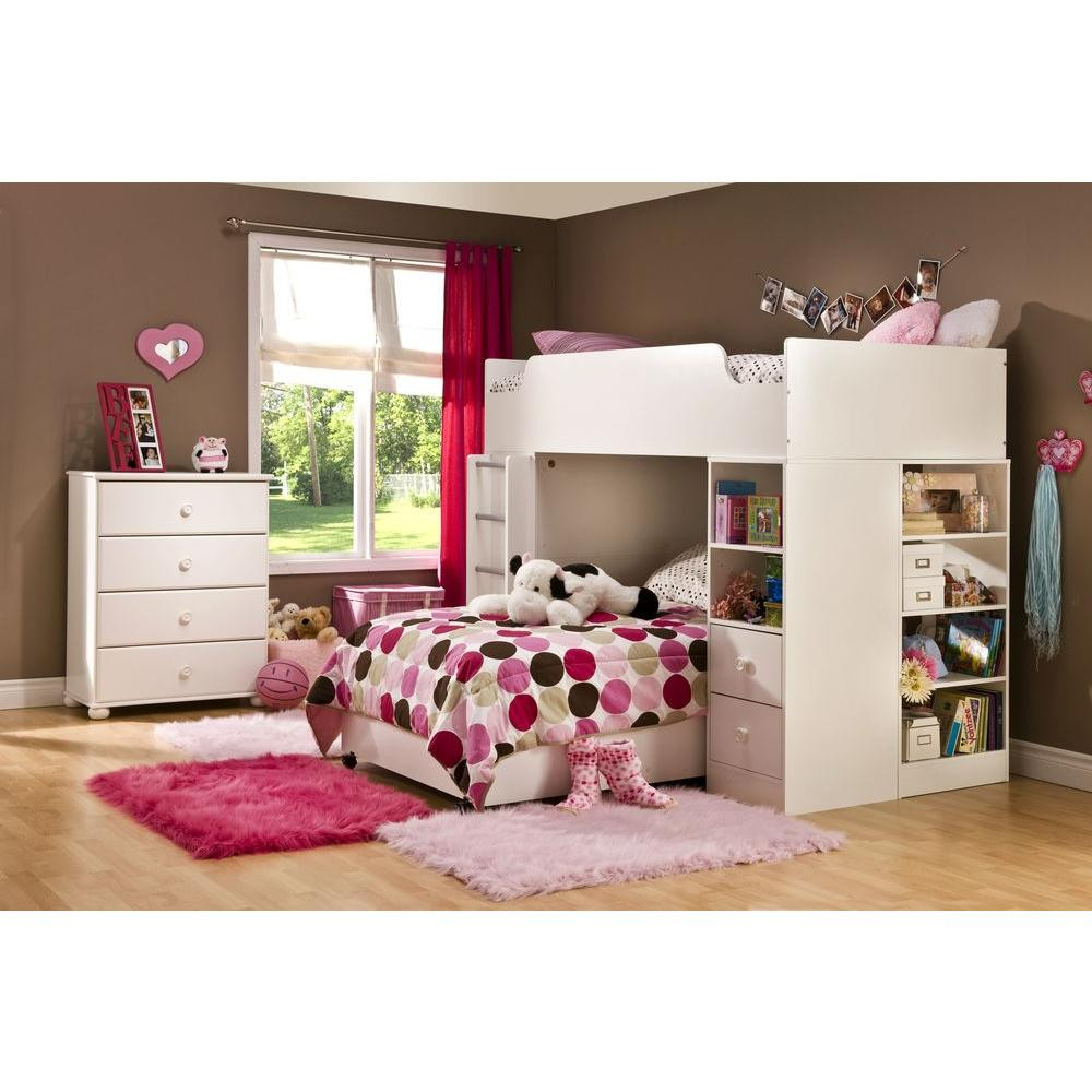 Kids White Bedroom Furniture
 South Shore Logik 4 Piece Pure White Twin Kids Bedroom Set