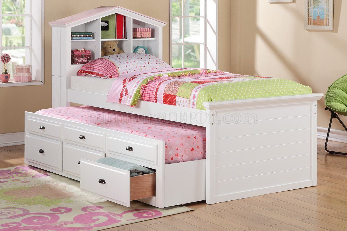 Kids White Bedroom Furniture
 F9223 Kids Bedroom 3Pc Set by Poundex in White w Trundle Bed