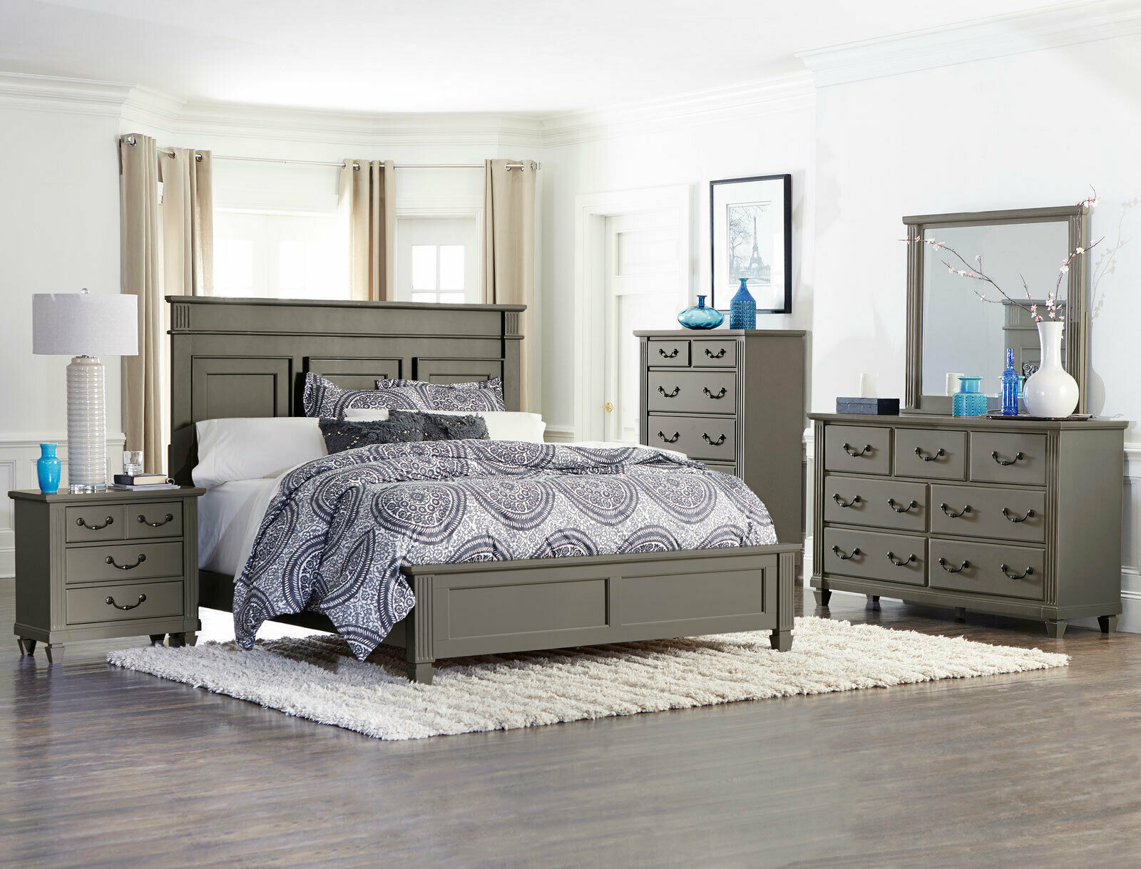 King Size Master Bedroom Sets
 Traditional Gray Wood Master Bedroom Suite Furniture
