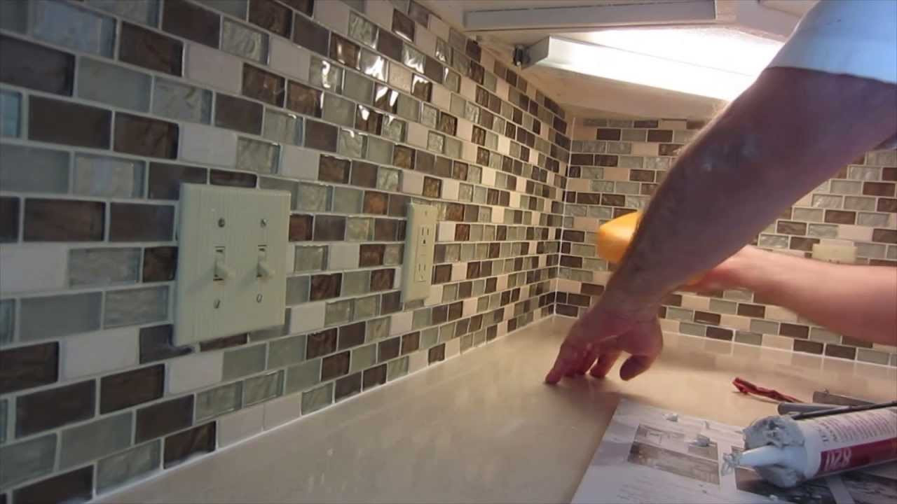 Kitchen Backsplash Tile Installation
 How to install glass mosaic tile backsplash Part 3