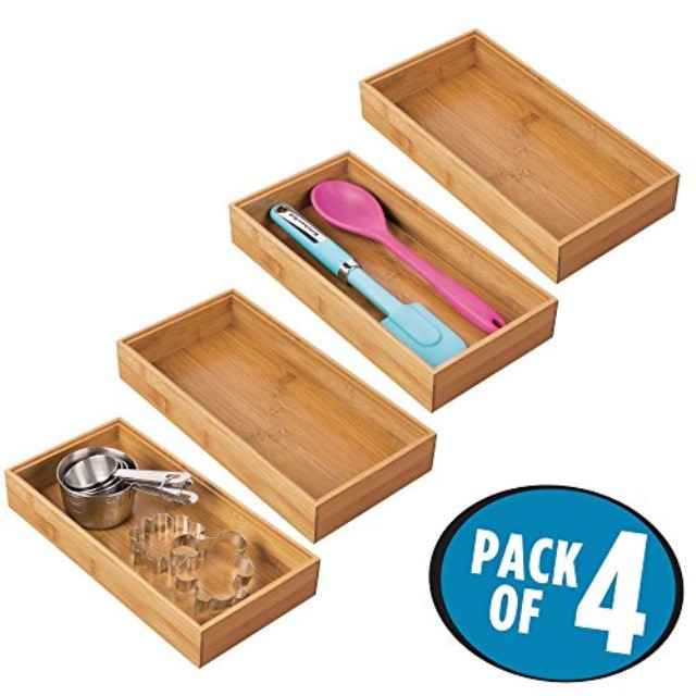 Kitchen Cabinet Organizers Walmart
 mDesign Bamboo Wood Kitchen Cabinet Drawer Organizer