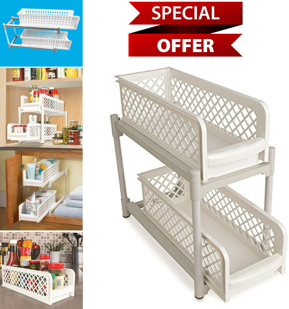 Kitchen Cabinet Sliding Organizers
 2 Tier Kitchen Under Cabinet Sliding Shelf Basket Bathroom