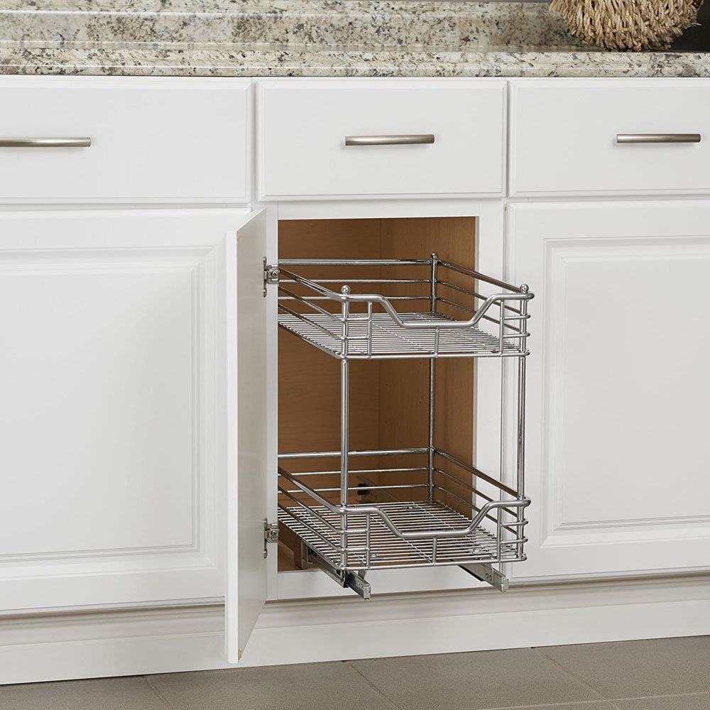 Kitchen Cabinet Sliding Organizers
 Two Tier Chrome Sliding Cabinet Organizer in Pull Out Baskets