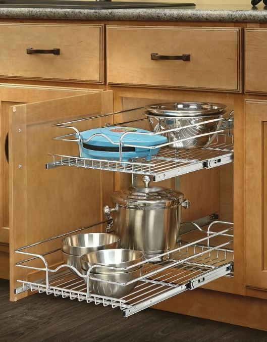 Kitchen Cabinet Sliding Organizers
 2 Shelves Kitchen Sliding Cabinet Drawer Basket Organizer