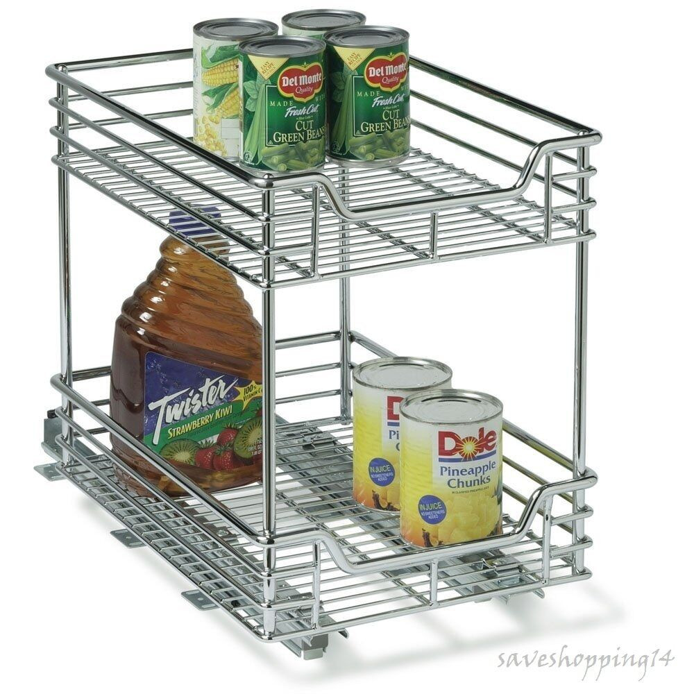 Kitchen Cabinet Sliding Organizers
 Rack Sliding Cabinet Under Shelf Basket Holder 2 Tier