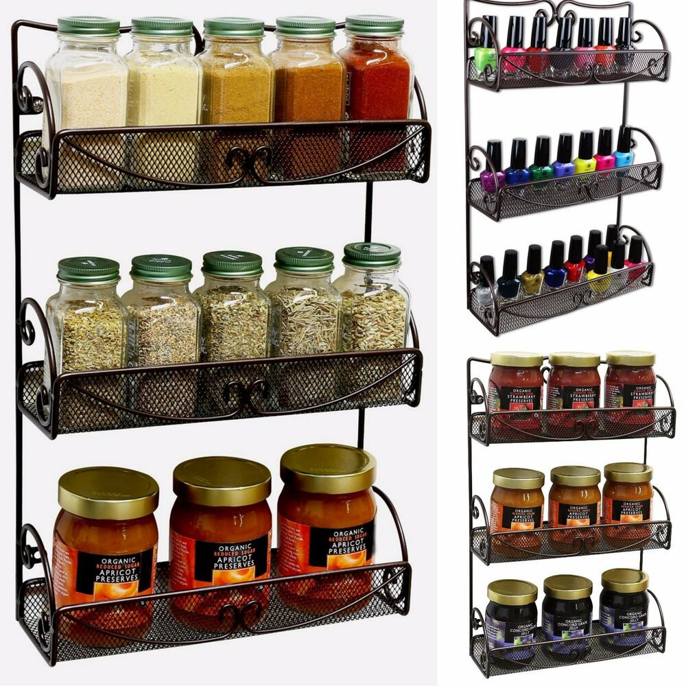 Kitchen Cabinet Spice Organizers
 Spice Rack 3 Tier Wall Mounted Holder Storage Shelf