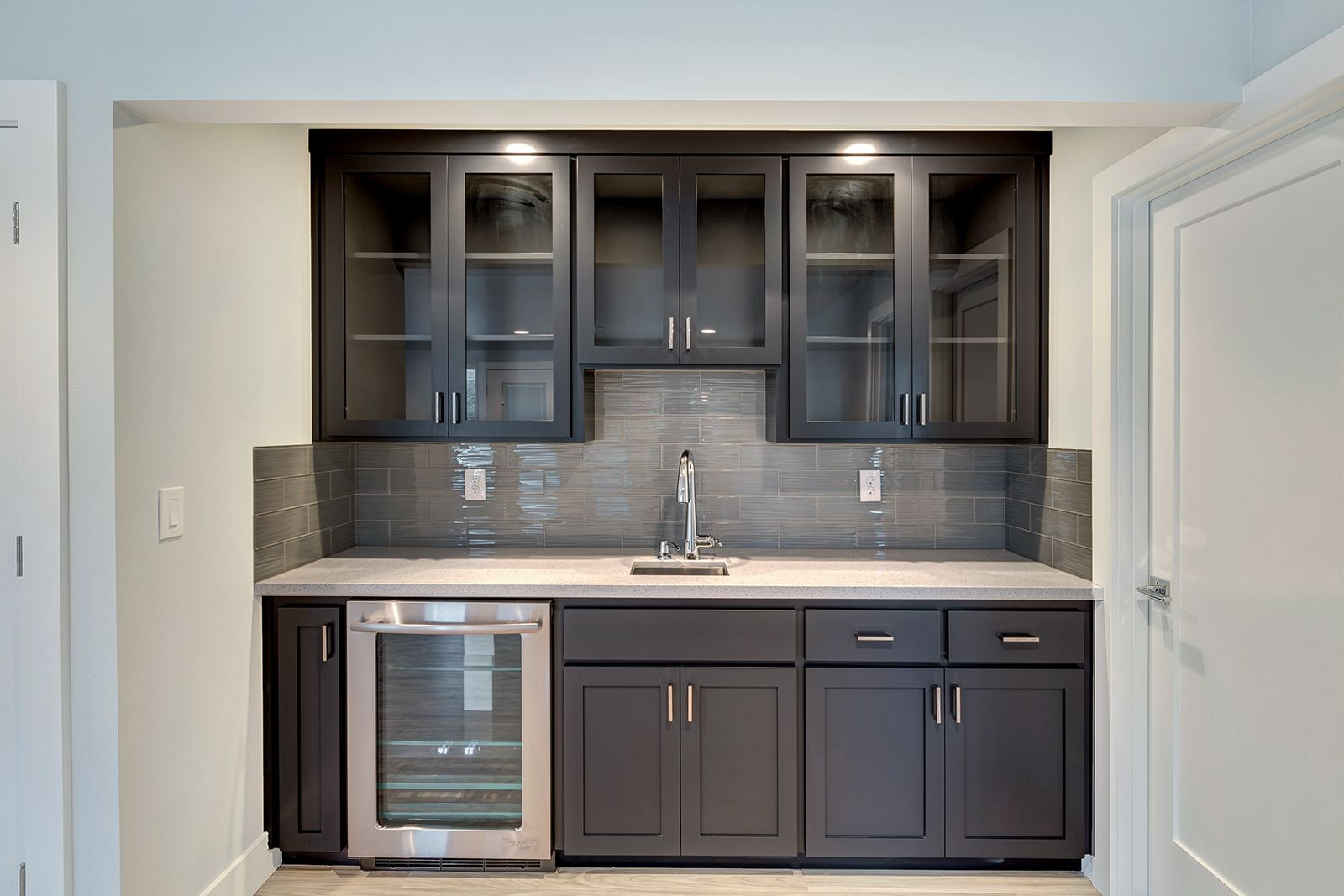 Kitchen Cabinet With Bar Counter
 Basement bar kitchen with a wine bar white quartz