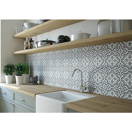 Kitchen Ceramic Wall Tiles
 Wickes Melia Sage Patterned Ceramic Tile 200 x 200mm