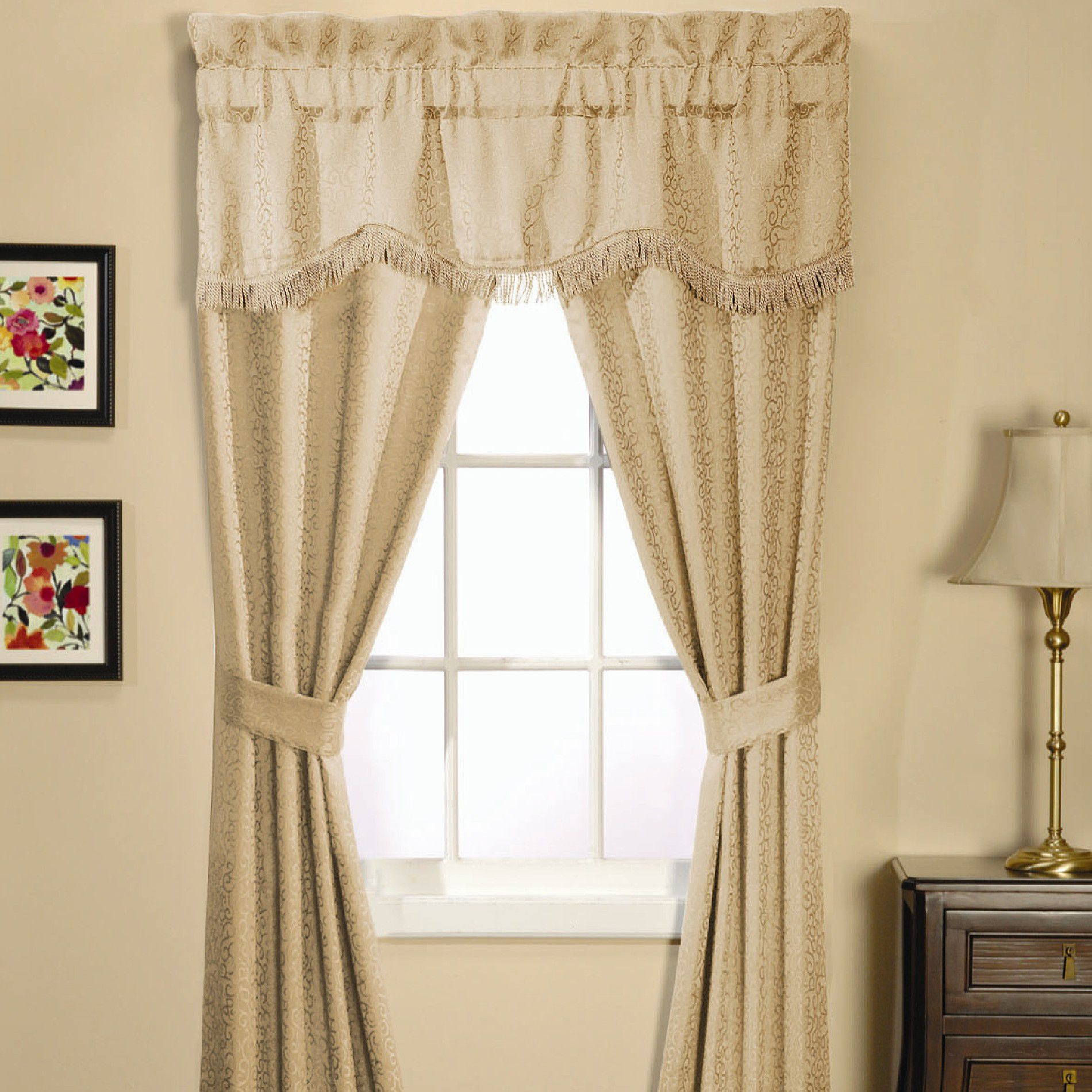 Kitchen Curtains At Sears
 Essential Home Classic Scroll 5 Piece Window Set Natural