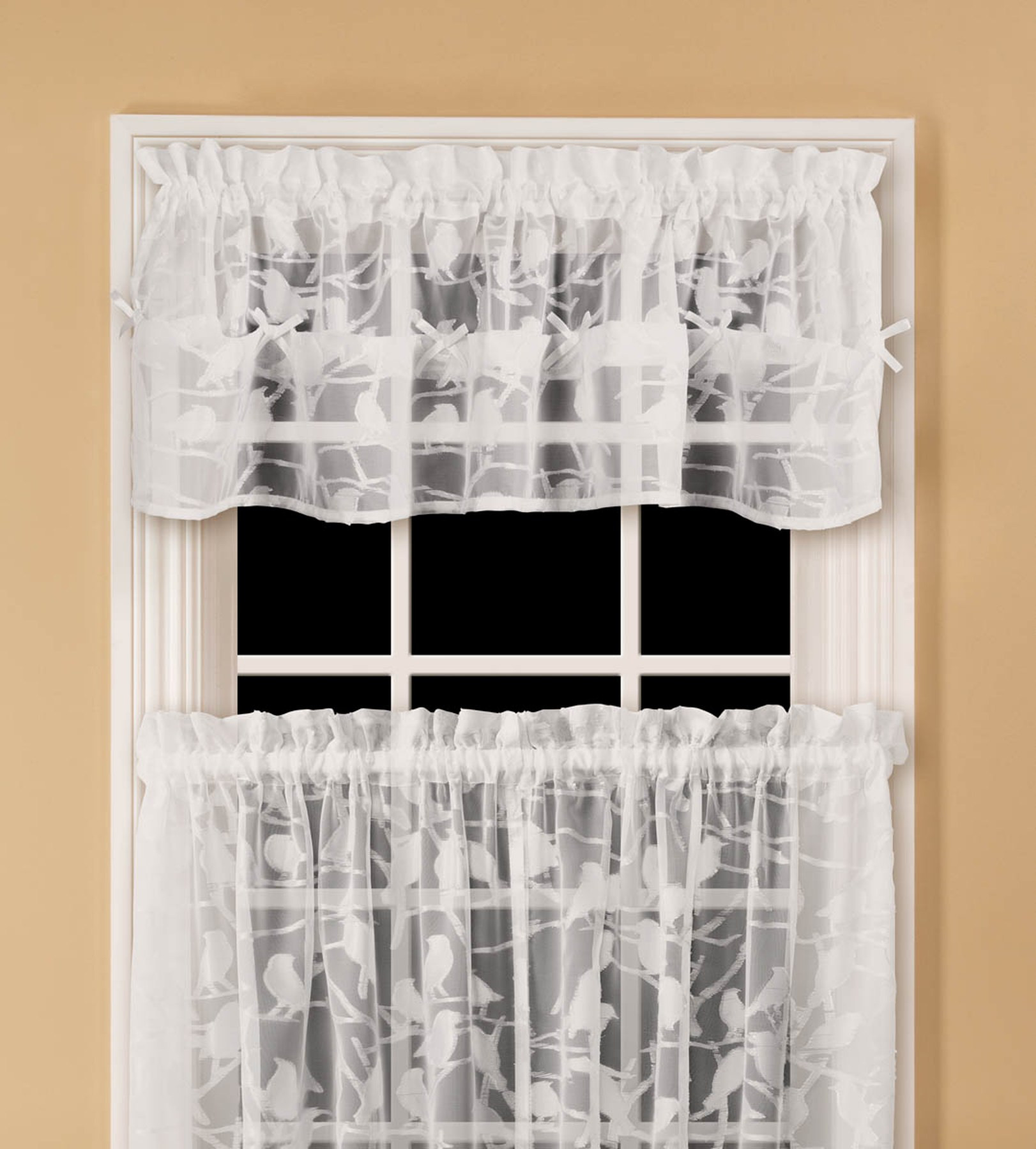 Kitchen Curtains At Sears
 Colormate Chickadee Tier Valance – White