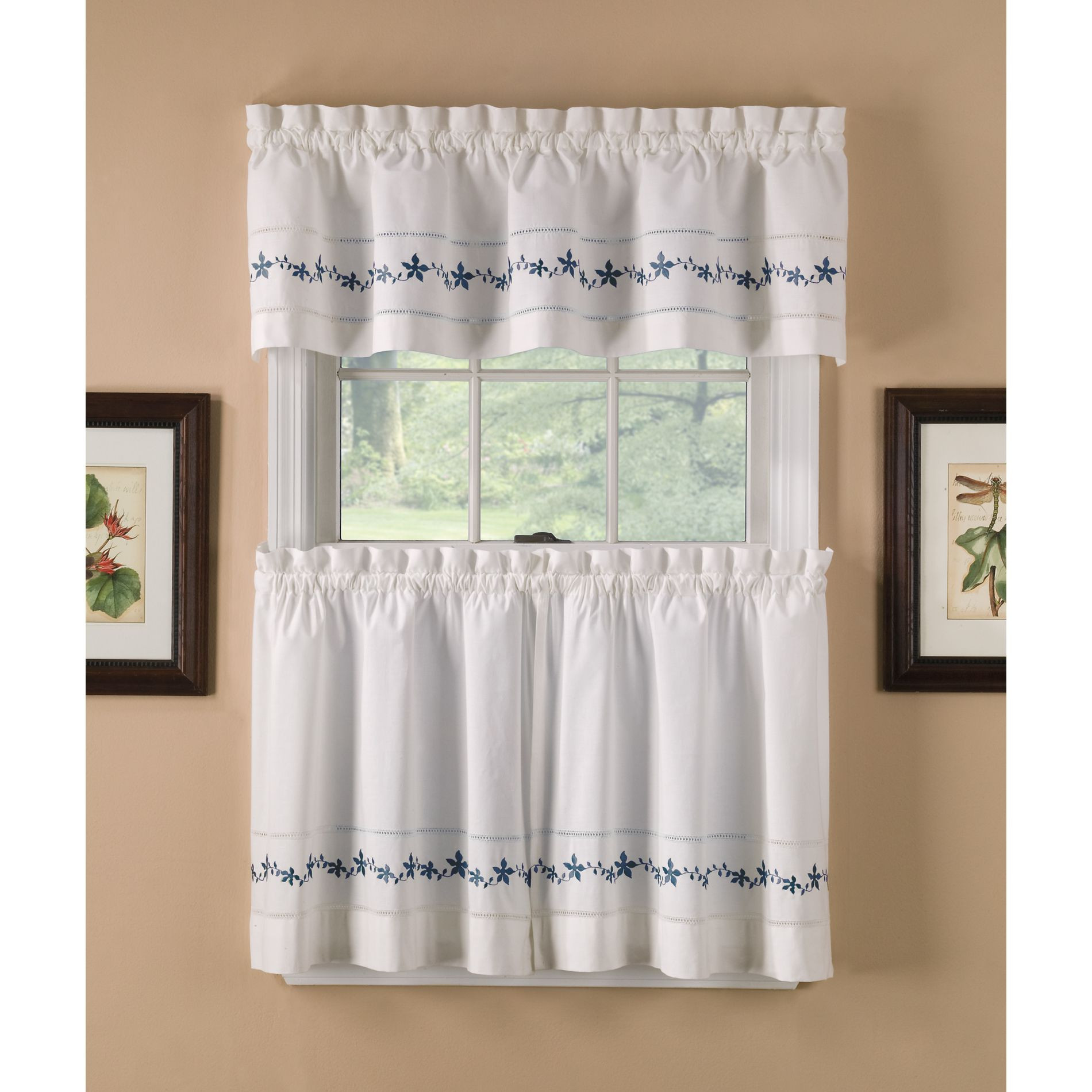 Kitchen Curtains At Sears
 Country Classics Lace Embroidered Floral Blue Tier