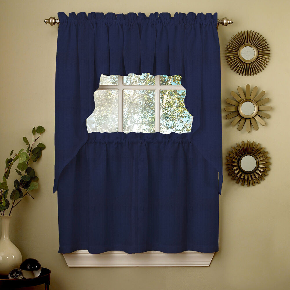 Kitchen Curtains Swag
 Navy Solid Opaque Ribcord Kitchen Curtains Choice of