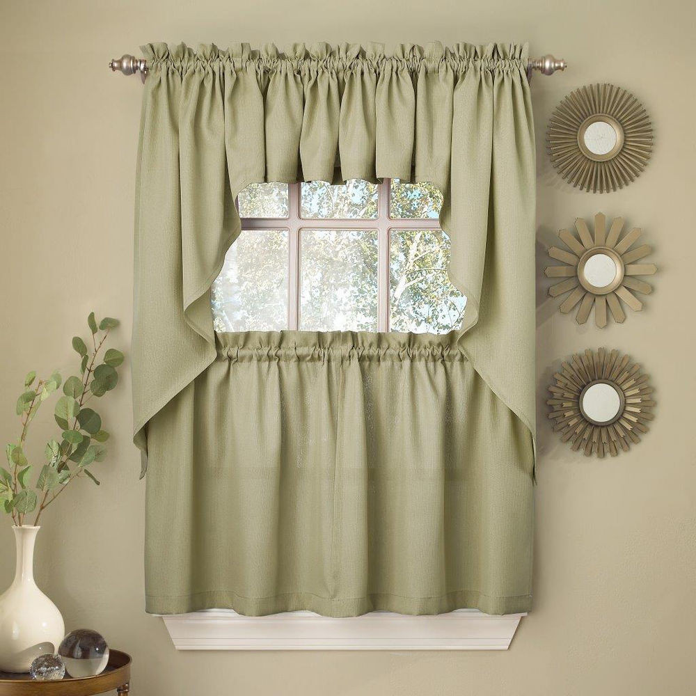 Kitchen Curtains Swag
 Sage Solid Opaque Ribcord Kitchen Curtains Choice of