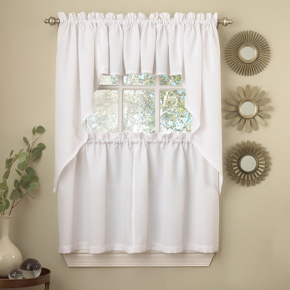 Kitchen Curtains Swag
 White Solid Opaque Ribcord Kitchen Curtains Choice of