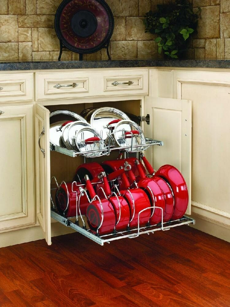 Kitchen Pots And Pan Organizer
 Cabinet Dishes Organizer Two Tier Cookware Pans Pots