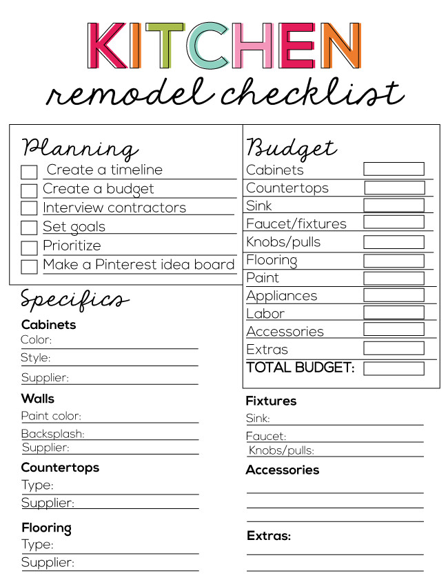 Kitchen Remodel Checklist
 Kitchen Remodel Checklist