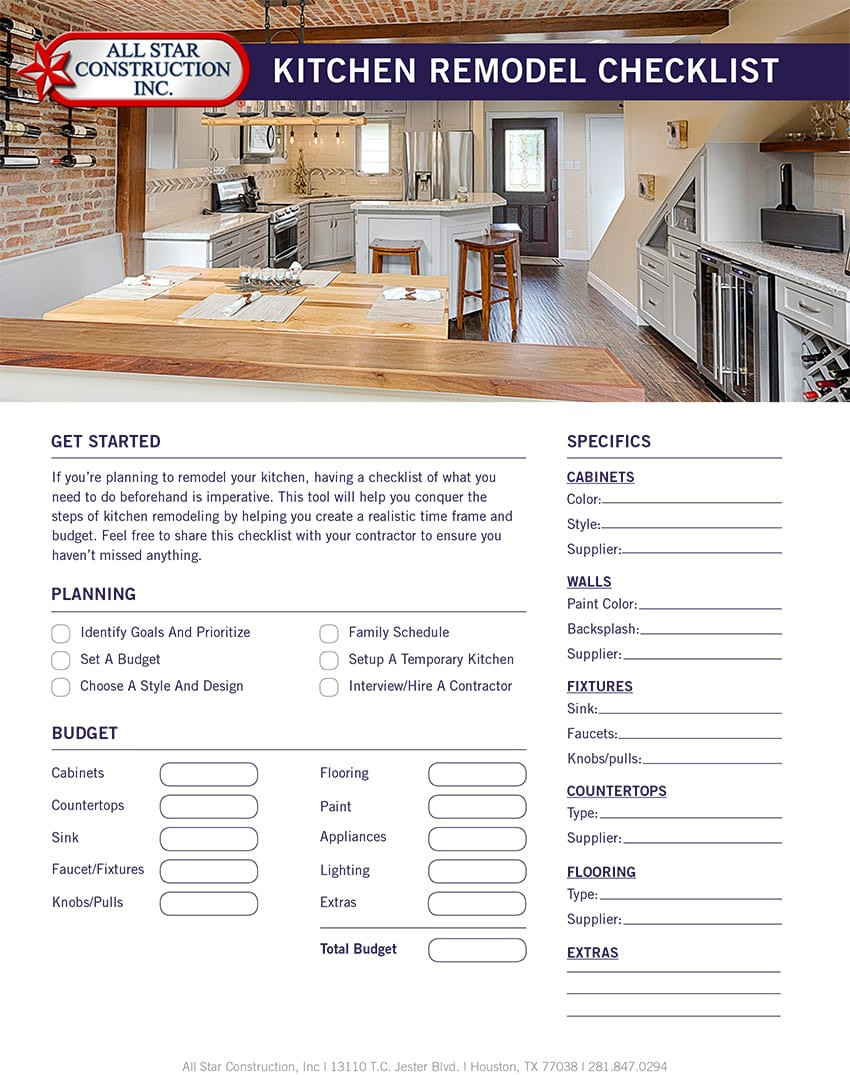 Kitchen Remodel Checklist
 2018 Kitchen Remodel Checklist All Star Construction Inc