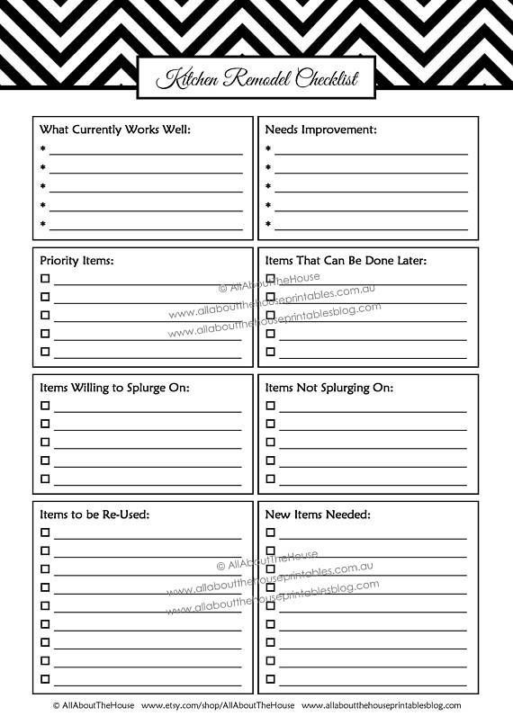 Kitchen Remodel Checklist
 Kitchen remodel checklist planner printable renovation