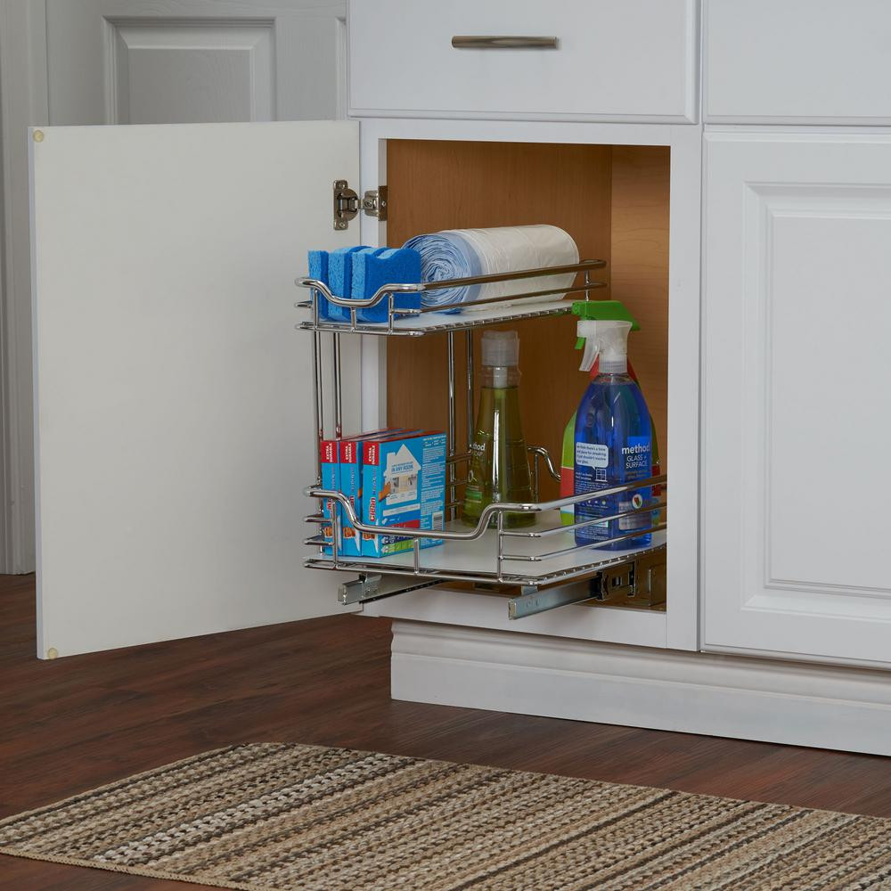 Kitchen Sink Organization
 12 in Under Sink Organizer in Chrome with White Liner