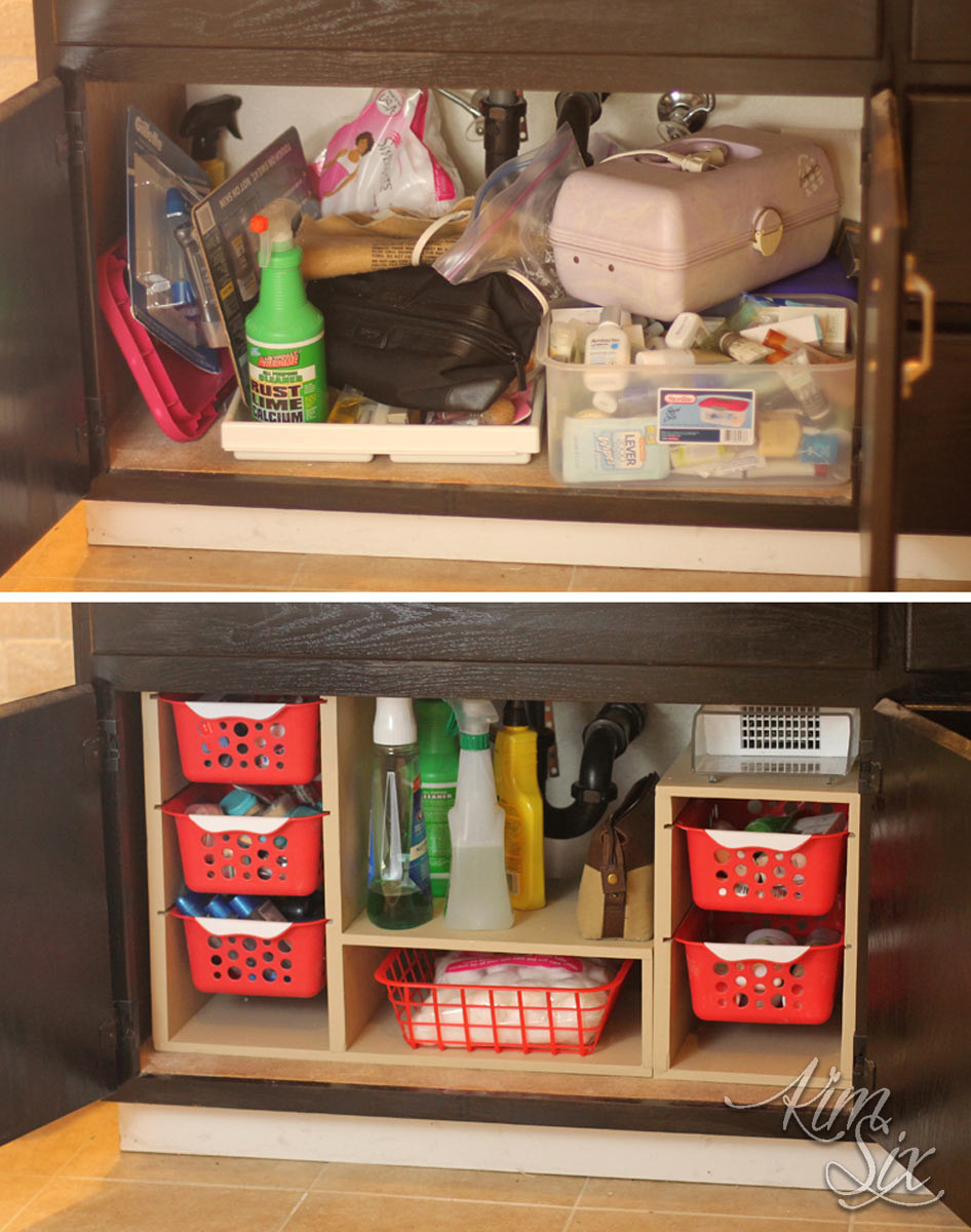 Kitchen Sink Organization
 Under sink cabinet before and after organization