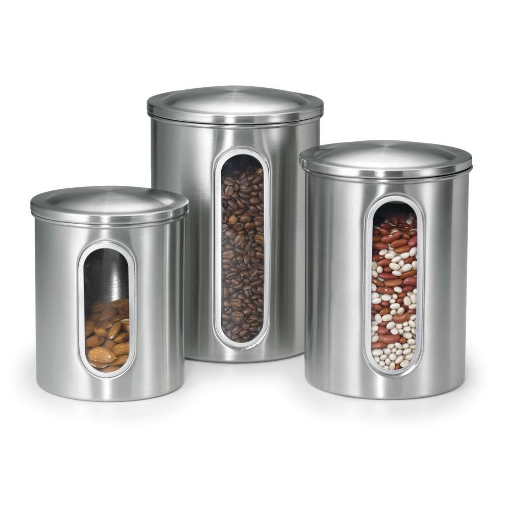 Kitchen Storage Jars
 Polder Stainless Steel Canister Set 3 Piece 3346 75RM