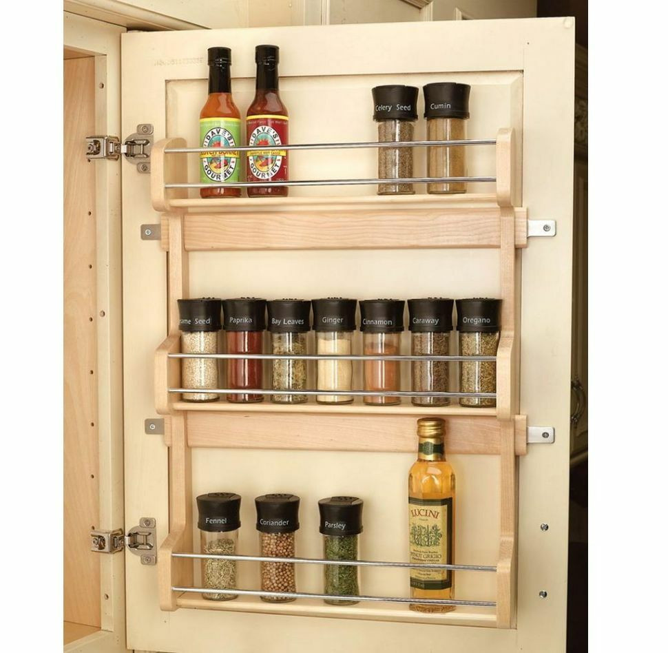 Kitchen Storage Rack
 Wood Shelf Door Mount Cabinet Spice Holder Rack Storage