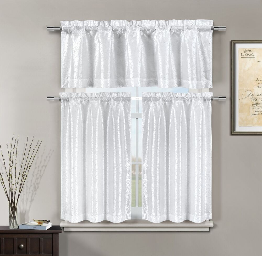 Kitchen Tier Curtains
 Minka Faux Silk White Kitchen Window Curtain 3 piece Set