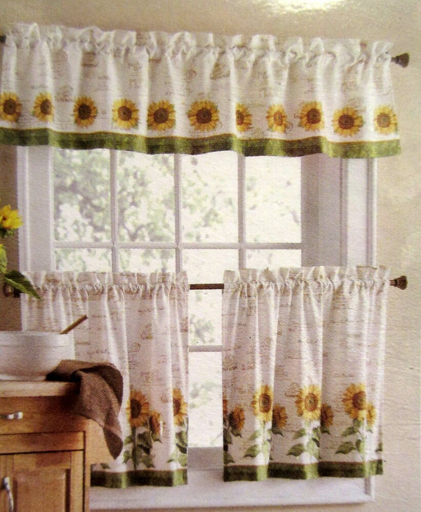 Kitchen Tier Curtains
 Sunflowers 3 piece 24L Tiers Valance Set Kitchen Curtains