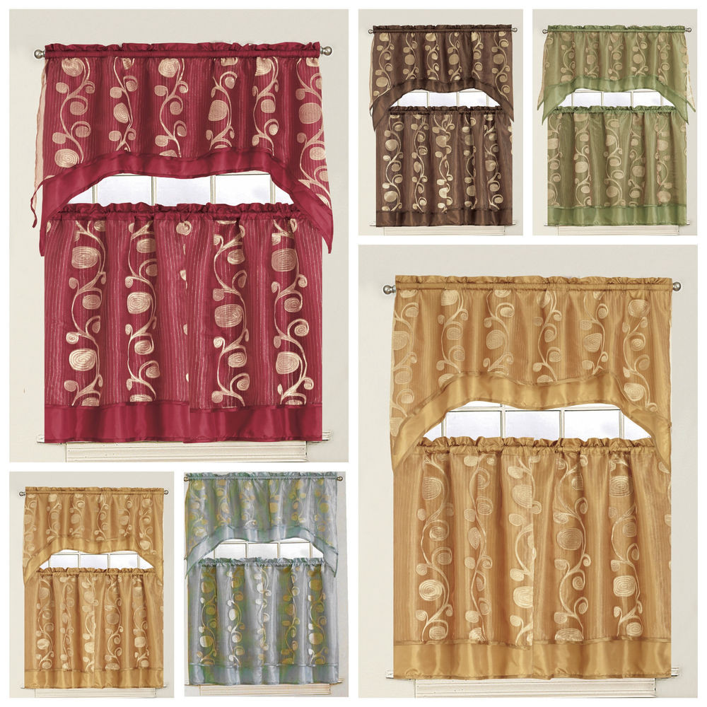 Kitchen Tier Curtains
 3 Piece Floral Kitchen Curtain with Swag and Tier Window