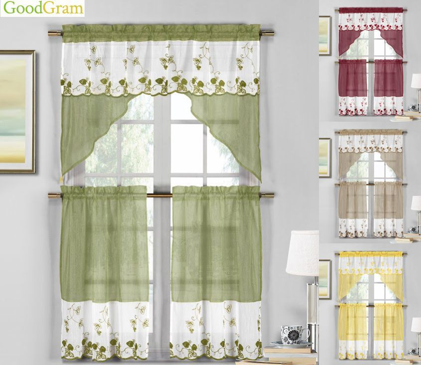 Kitchen Tier Curtains
 Country Embroidered Strawberry Kitchen Curtain Tier & Swag