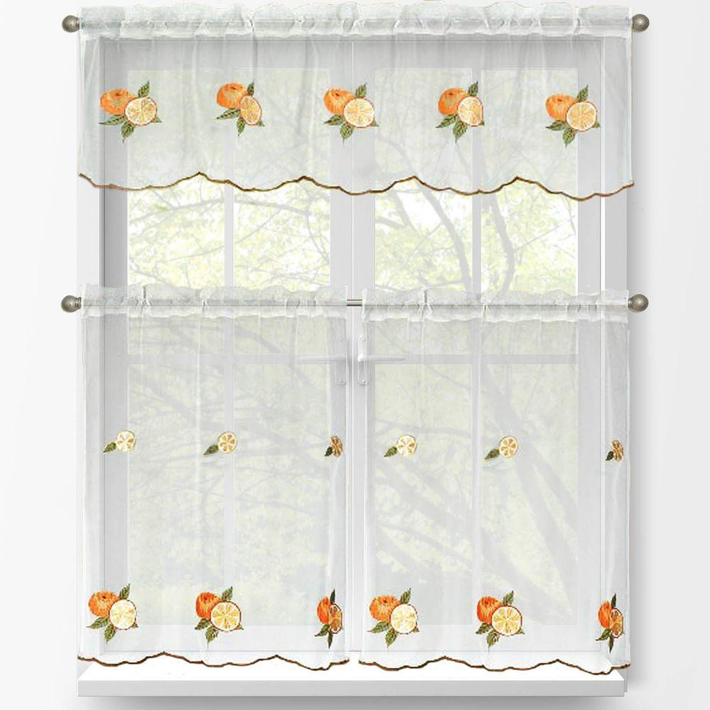 Kitchen Tier Curtains
 Window Elements Sheer Oranges Embroidered 3 Piece Kitchen