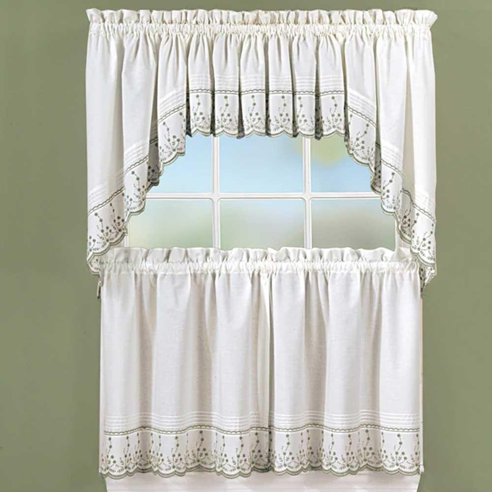 Kitchen Tier Curtains
 Abby Embroidered Kitchen Valance Swags and Tier Curtains