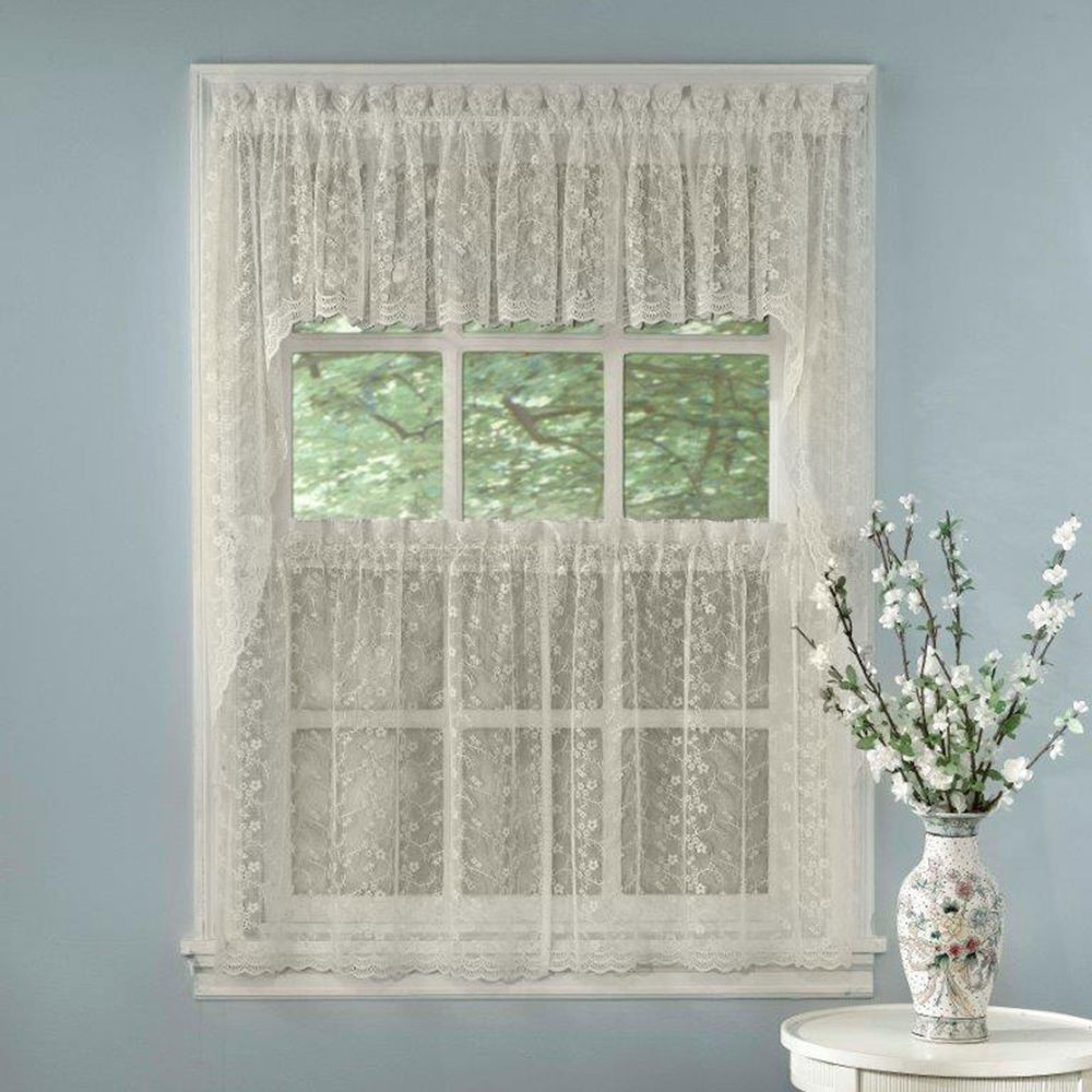 Kitchen Tier Curtains
 Elegant Ivory Priscilla Lace Kitchen Curtains Tiers