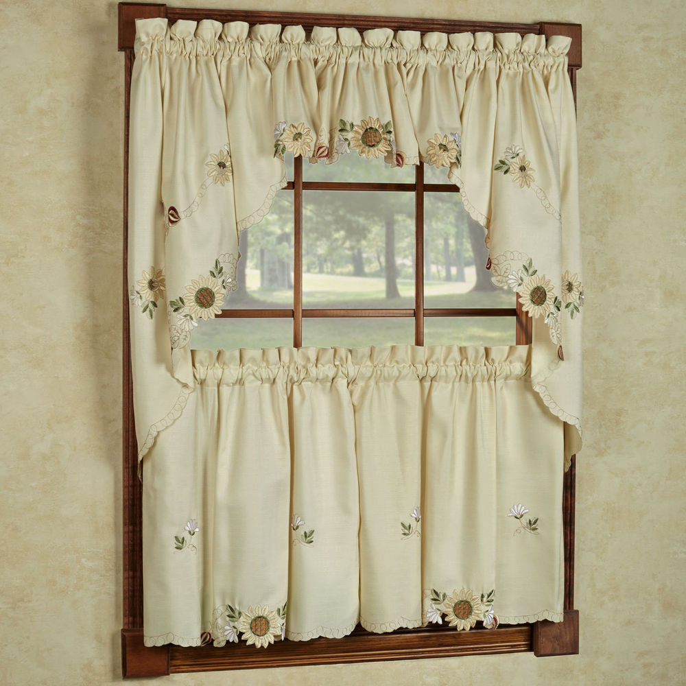 Kitchen Tier Curtains
 Sunflower Cream Embroidered Kitchen Curtains Tiers