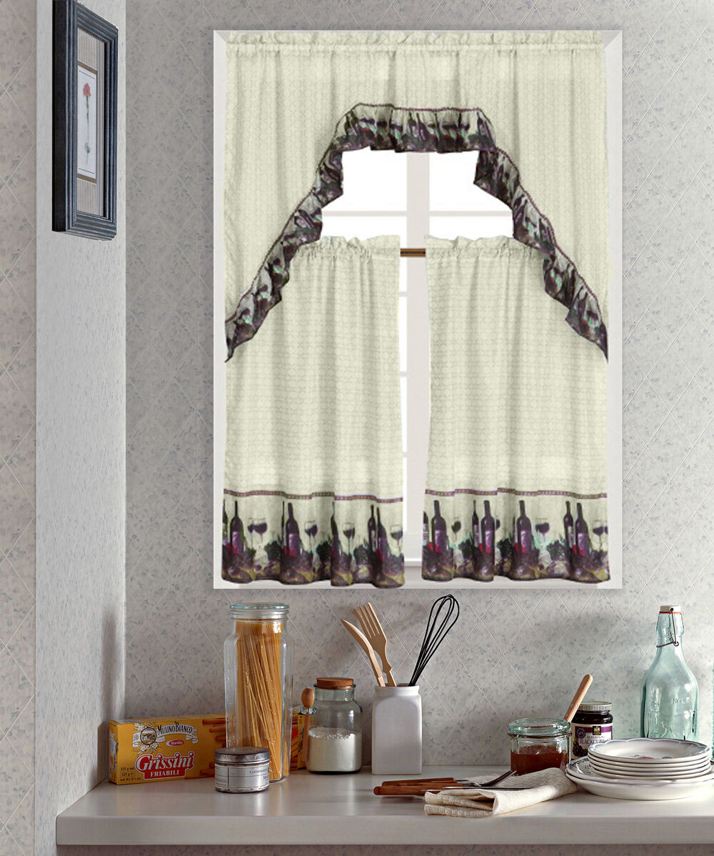 Kitchen Tier Curtains
 WINE PRINTED KITCHEN CURTAIN SET PLETE TIER & SWAG SET