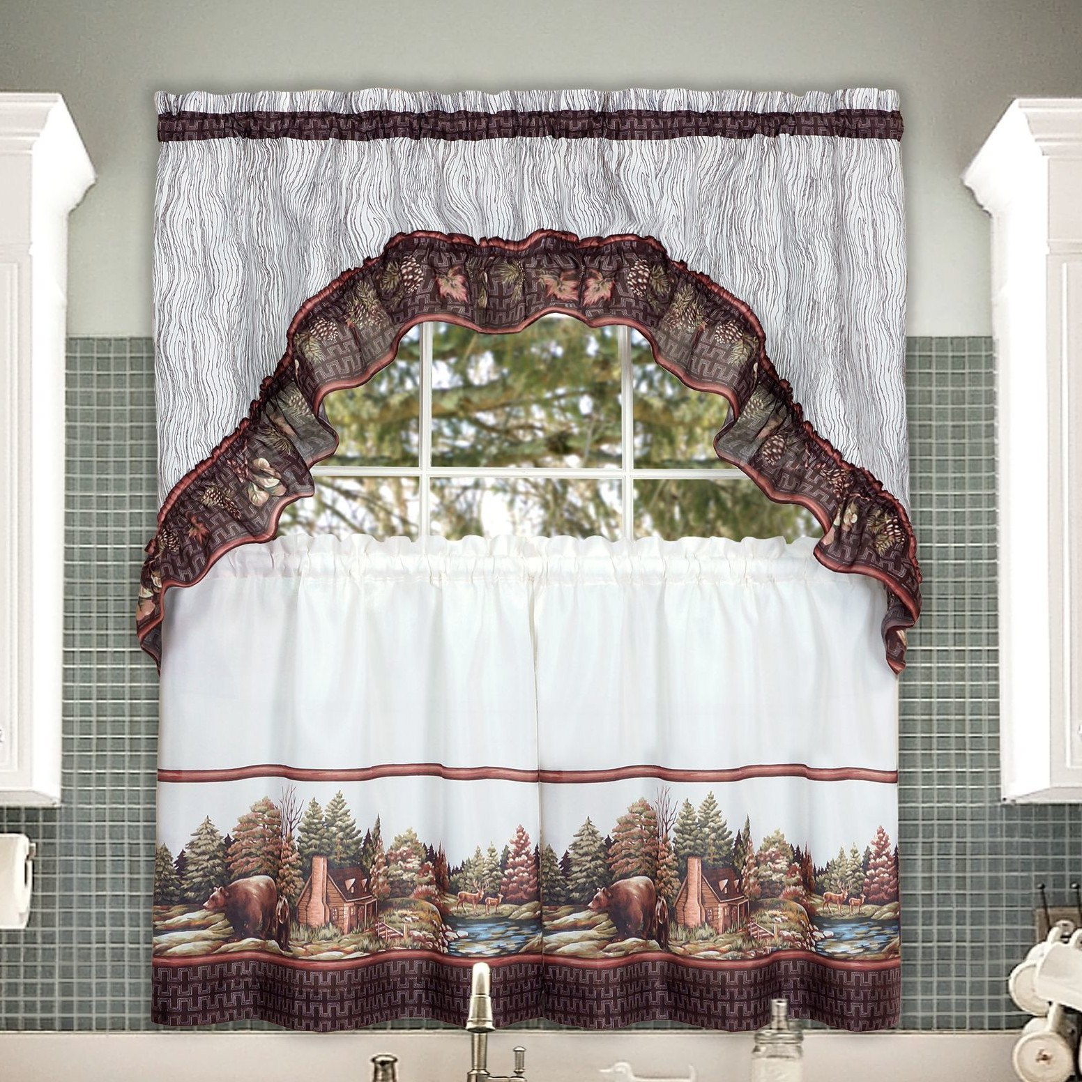 Kitchen Tier Curtains
 Alaska Wilderness Kitchen Curtain Tier & Swag Set 36 in