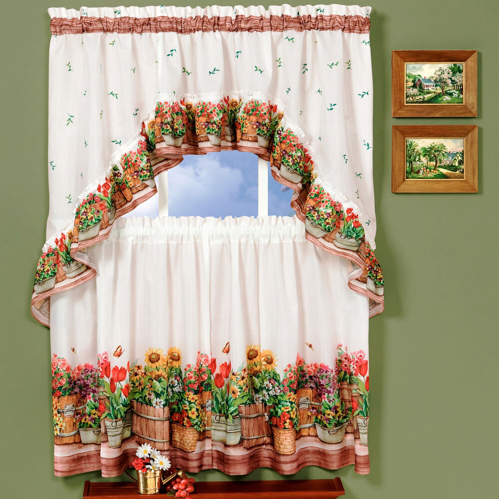 Kitchen Tier Curtains
 Country Garden Flowers Kitchen Curtain 36" Tier Pair & 30