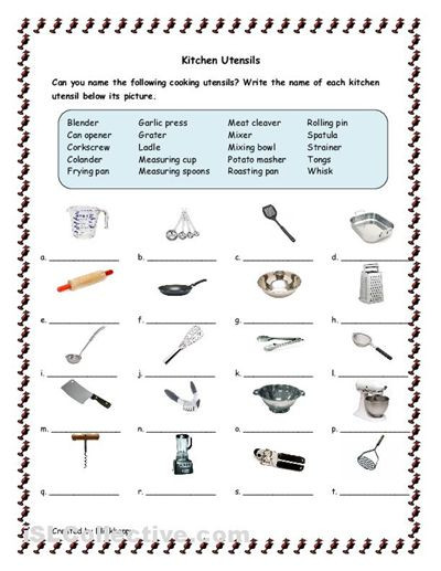 Kitchen Utensils Small Equipment Identification
 Kitchen Tools and Utensils for classroom