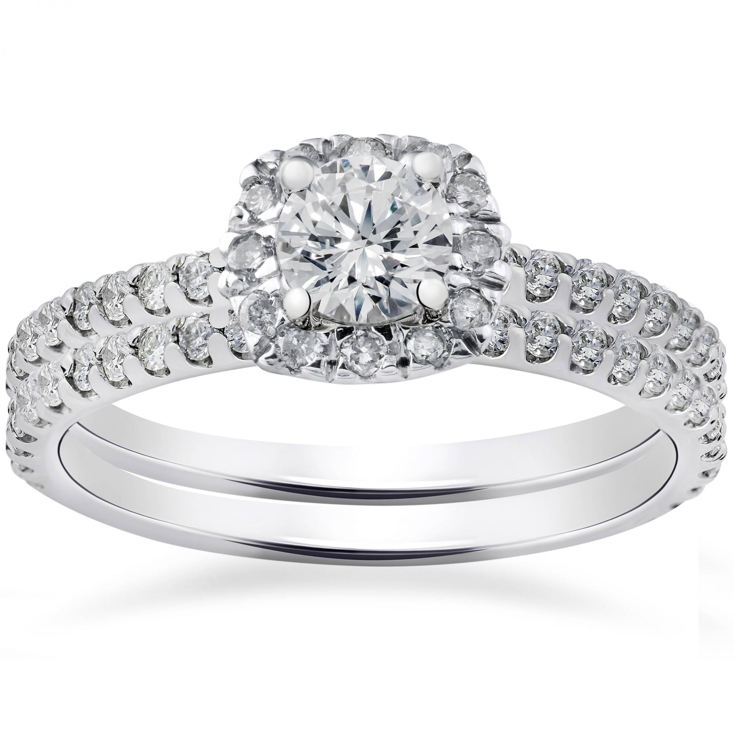 Lab Created Diamond Engagement Rings
 1ct Cushion Halo Lab Created Diamond Engagement Wedding