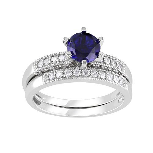 Lab Created Diamond Engagement Rings
 Lab Created Sapphire & Diamond Engagement Ring Set in 10k
