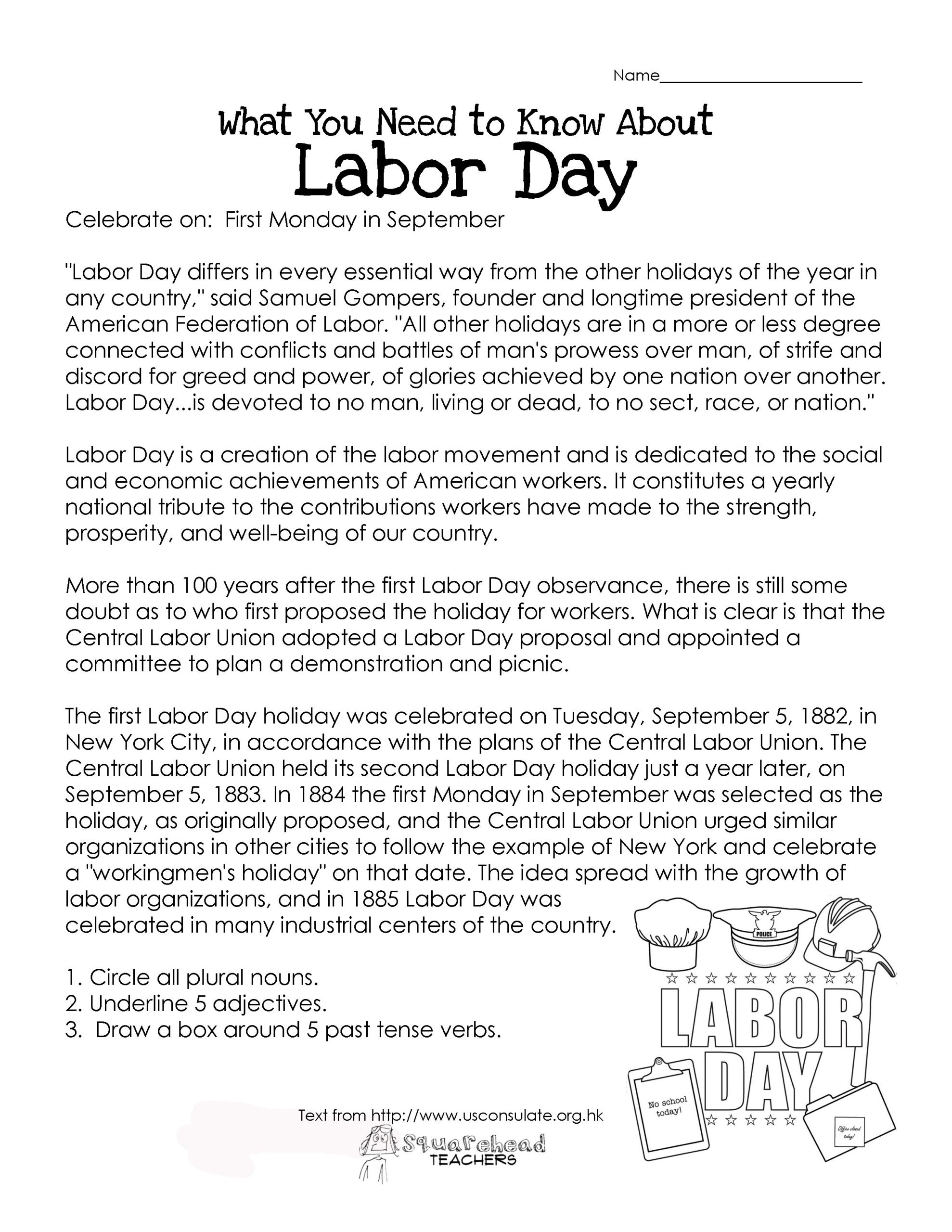 Labor Day Activities For Kids
 Labor Day What You Need to Know free worksheet