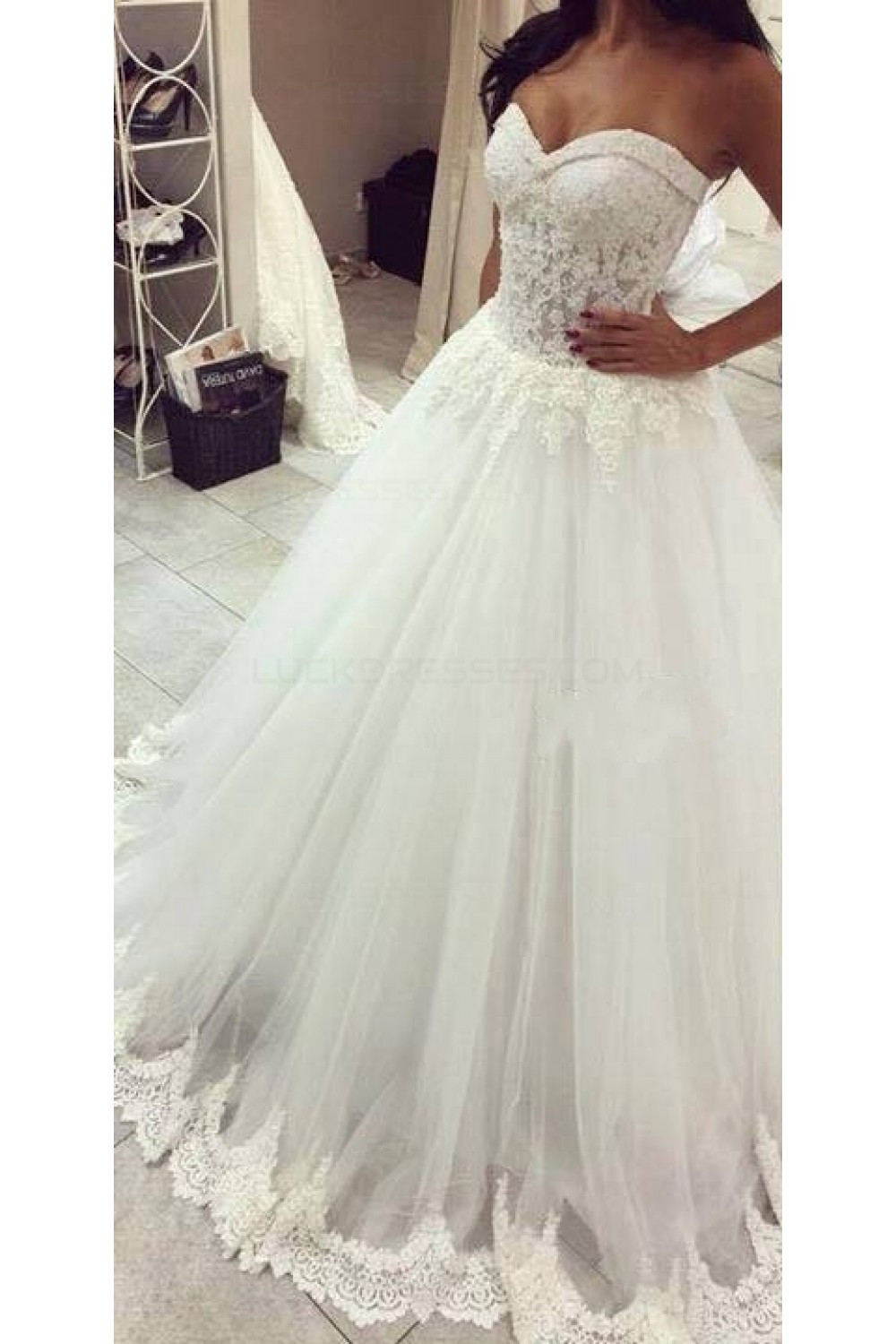 Lace Ball Gown Wedding Dresses
 Ball Gown Sweetheart Lace Tulle Wedding Dresses Bridal