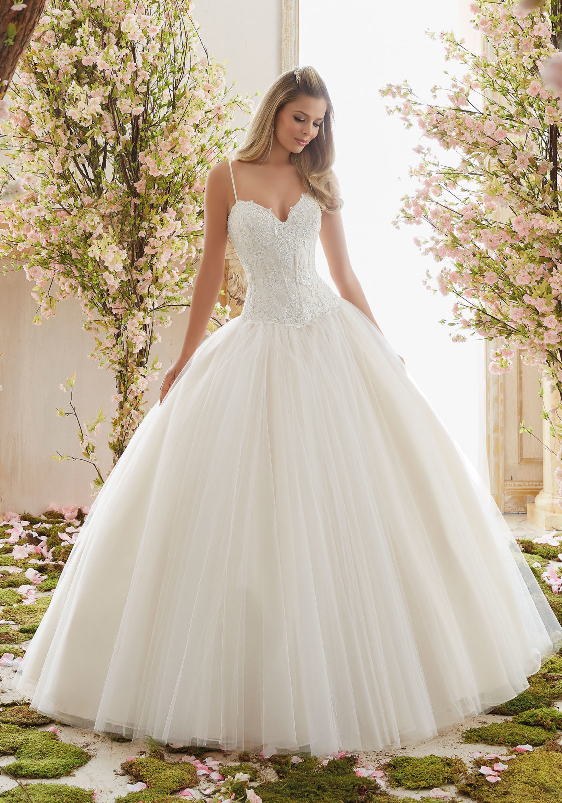 Lace Ball Gown Wedding Dresses
 Chantilly Lace on Tulle Ball Gown Wedding Dress