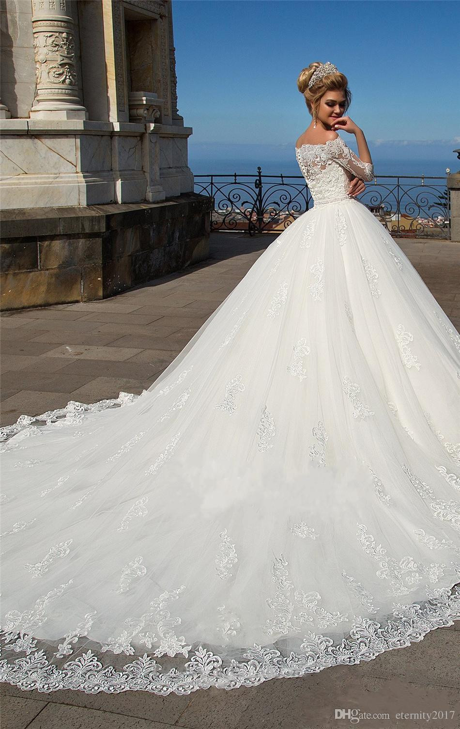 Lace Ball Gown Wedding Dresses
 Elegant White Lace Ball Gown Wedding Dresses With Sleeves