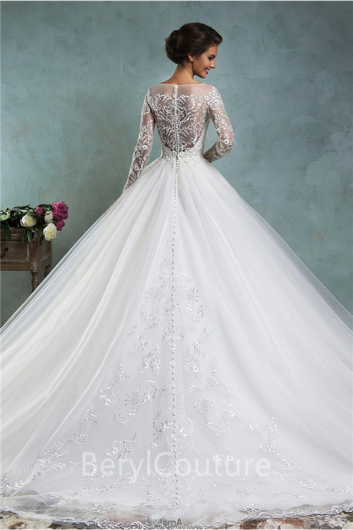 Lace Ball Gown Wedding Dresses
 Long Sleeve Lace Ball Gown Wedding Dress