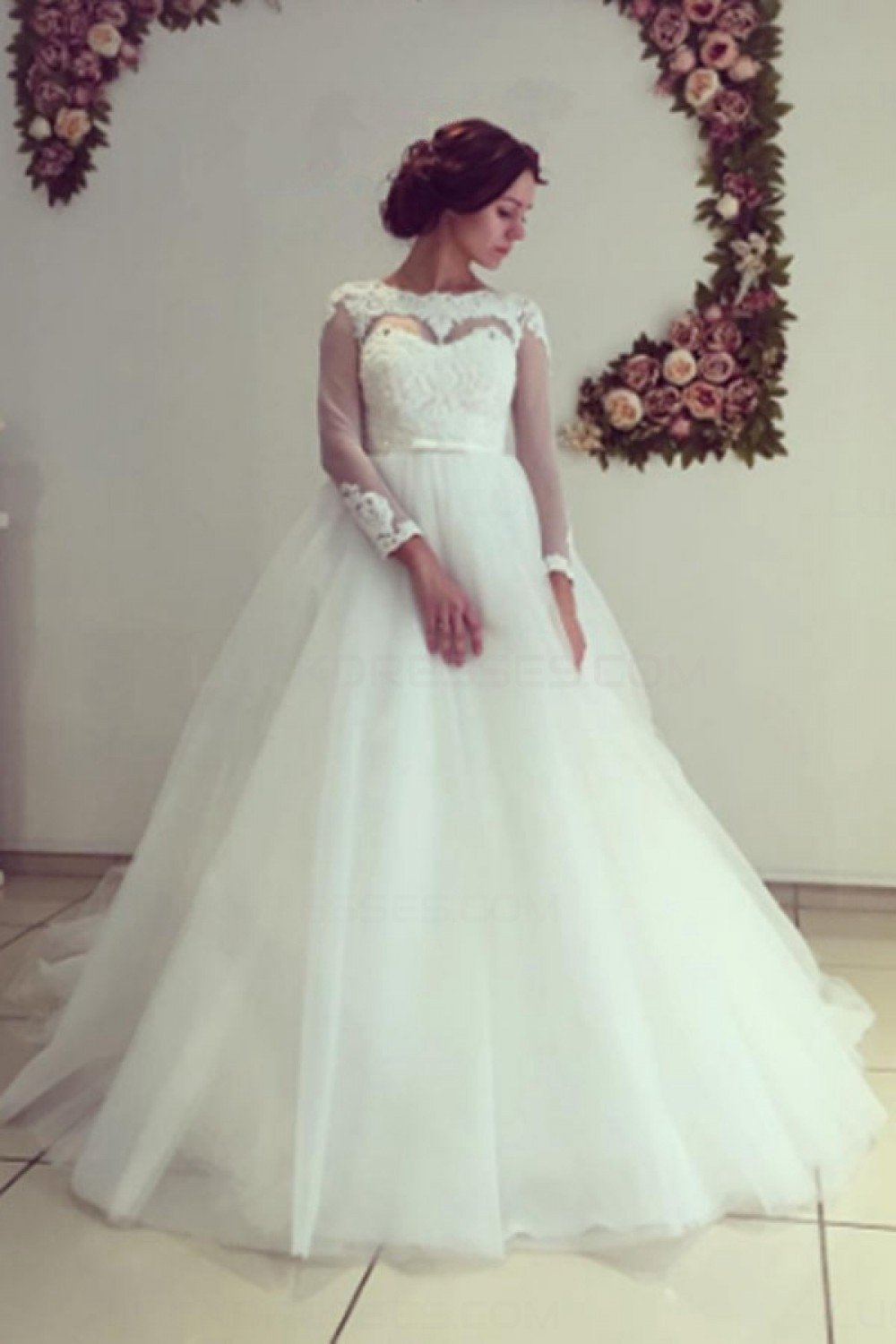 Lace Ball Gown Wedding Dresses
 Long Sleeves Lace Ball Gown Wedding Dresses Bridal Gowns